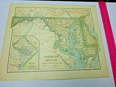 Mapa de Maryland y Delaware 1902 y 1891 con D.C. - ENVÍO GRATUITO Foto 1 de 2