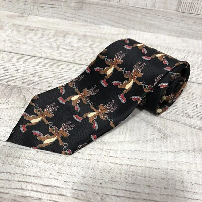 Men's Addiction Ice Skating Reindeer Novelty Tie in Excellent Condition - Image 1 of 4