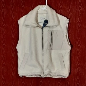 Abercrombie & Fitch Vest Women Medium Off White/Tan Sleeveless Full Zip Outdoor - Picture 1 of 10