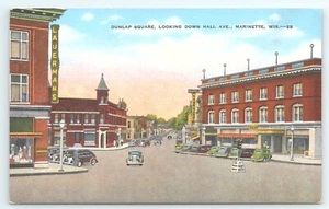 Postcard Dunlap Square Looking Down Hall Ave Marinette Wisconsin - Bild 1 von 2