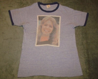 VTG 1976 BIONIC WOMAN BLUE RINGER T SHIRT MEDIUM TV SHOW PROMO SINGLE STITCH 70s - Image 1 of 4
