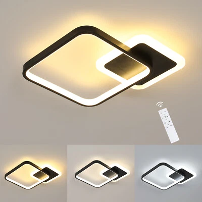 GOECO Dimmable LED Ceiling Light Modern 20W Black Chandeliers Remote Control Bedroom
