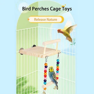 Bird Platform Wooden Parakeet Toys With Swing for Cage Bird Perches - Picture 1 of 11