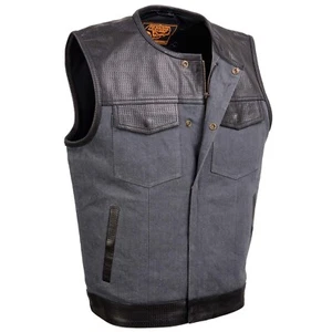 Chaleco de mezclilla gris bruto Milwaukee Leather 3005 para hombre con cuero perforado negro - Imagen 1 de 10