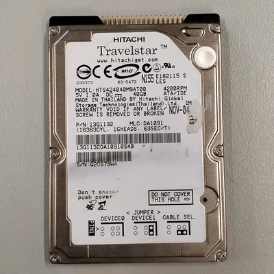 Hitachi Travelstar 40GB 2.5" 4200RPM IDE ATA-100 2MB HDD HTS424040M9AT00 13G1132 - Image 1 of 4
