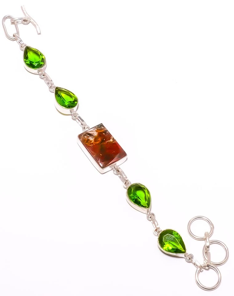 Brazalete Joyería Cromo Calcedonia-Zimbabwe, Peridoto Plateado 7-7.99" B119 Foto 1 de 4