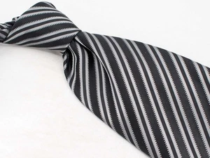 Dolce & Gabbana Seidenkrawatte Schwarz Grau Streifen Herren Luxus Krawatte Italy - Bild 1 von 6