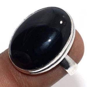 925 Silver Plated Black Obsidian Jewellery Ring Handmade Size US 6.5 GW - Picture 1 of 3