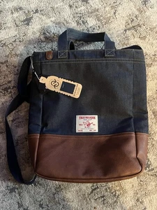 True Religion Denim Jean Tote bag Dark Navy Lined Pockets MSRP $75 NWT LARGE - Picture 1 of 8