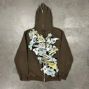 Vintage Y2K Zoo York Skate Full Zip Graffiti Hoodie Sweatshirt Braun L - Bild 1 von 6