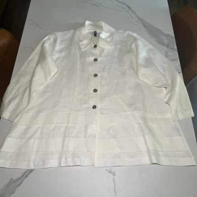 Blusa túnica de lino Itemz Chris Baumgartner marfil talla única para la mayoría de las capas EC Foto 1 de 4