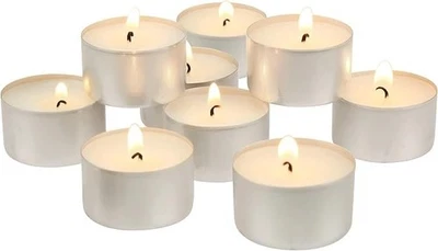Paquete de 100 velas Tealight blancas sin perfume | Larga combustión 3-5 horas | Interior exterior Foto 1 de 4