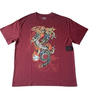 Maglietta ED HARDY Dragon Flames maglietta rosso vino uomo taglia X-Large streetwear NUOVA con etichetta - Foto 1 di 6