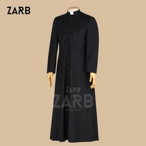 Black Roman Cassock Soutane | Custom Tailored Clergy Robe | Priest Vestment - Foto 1 di 4