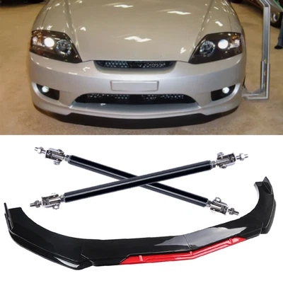 For Hyundai Tiburon Front Bumper Lip Splitter Lower Spoiler Body Black+Red - Изображение 1 из 4