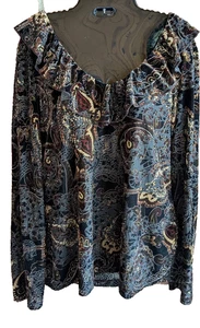Carole Little Velvet Burnout Damen Top XL Rüschen Whimsigoth Witchy Ren Faire - Bild 1 von 10