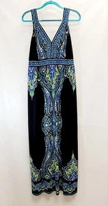 NWOT INC International Concepts Paisley Strappy Maxi Dress Black Blue 1X - Picture 1 of 3