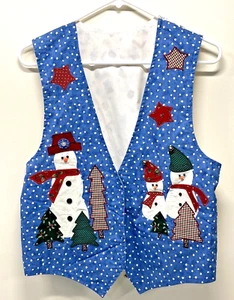 Damen S/M Neuheit Winter Thema Weste Applikation Schneemänner Jingle Bells handgefertigt süß - Bild 1 von 12