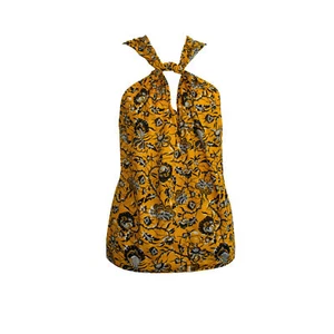 ISABEL MARANT ETOILE Halter Top Yellow, Black & White Floral Print Size 38 - Picture 1 of 12