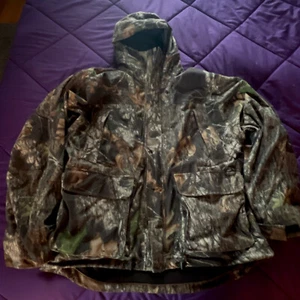 Vintage Herren Mossey Oak Scheels Outfitters Camouflage Parka Kapuze Reißverschluss Futter Taschen XL - Bild 1 von 11
