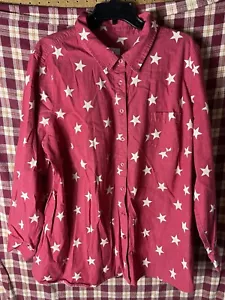Denim & Co. Star Print Point Collar Button Front Shirt Size 3XL - Picture 1 of 8