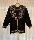 Jaclyn Smith Vintage 80'S Black Gold Cardigan Sweater Embroidered Beaded, Large
