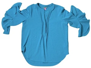 VINCE CAMUTO Womens Teal Blue Ruffle Sleeve Blouse Size M Statement Top Dramatic - Picture 1 of 9