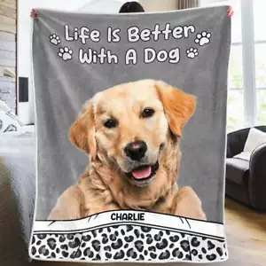 Individuelles Foto Leben ist besser mit Hund & Katze Decke Sympathie Geschenk für Tierliebhaber - Bild 1 von 5
