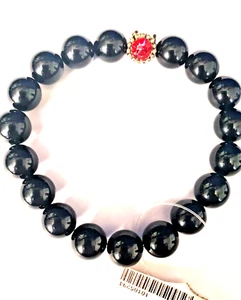 Black gemstone stretch bracelet with red stone - Picture 1 of 4