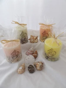 Shell Pillar Scented Round Candle Decorative Seashell 3"x3.5" - Picture 1 of 8