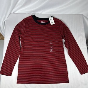Epic Threads Boys L Long Sleeve Red Black Striped T-Shirt Crew Neck layer NWT - Picture 1 of 7