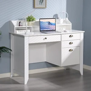 4 EVER WINNER White Desk with Drawers, 47 in Home Office Desk with Monitor Stand - Picture 1 of 8