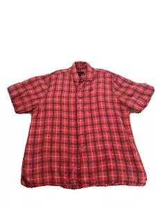 Scott Barber Men’s Short Sleeve Button Up Shirt Large Red Plaid Linen - Picture 1 of 6