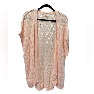 NWOT POL Women's Pink Open Front Short Sleeve Crochet Cardigan Kimono - Size S - Picture 1 of 5