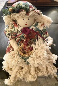 Vintage Sitting Christmas Mop Doll Holding A Basket With Nuts & Berries 14”tall - Picture 1 of 9