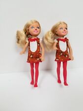 Barbie Sister Chelsea Dolls Blonde Hair TWINS Matching Dresses Red Nose Lot of 2