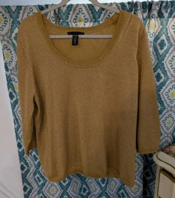 Apostrophe Woman Plus Size 20-22 Sparkly Gold Knit Lightweight Sweater - Image 1 of 4