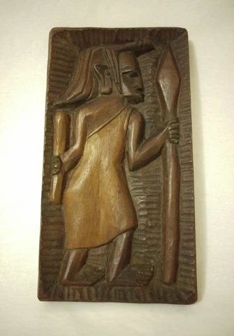 Vintage Wood Carved Plaque African Jungle Look Decor Cover