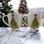 Pottery Barn Christmas Tree Mug Set Of 2 Ceramic Holiday Coffee Tea Cup 16Oz