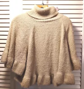 Anthropologie Cream Eyelash Knit Ruffled Cropped Turtleneck Poncho O/S - Picture 1 of 7