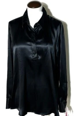 NEW Liz Lange Maternity Black Silk Washable Blouse Top sz  Large - Image 1 of 3