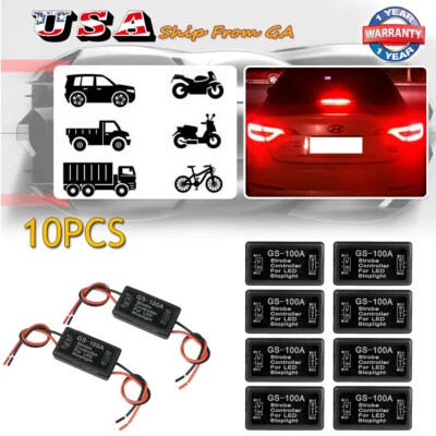 10X GS-100A Flash Estroboscópico Controlador Caja Módulo Intermitente LED Freno Trasero Luz de Parada Foto 1 de 4