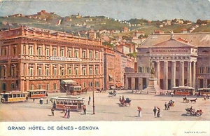 GENOVA, ITALY - GRAND HOTEL DE GENES - VERY BUSY - OLD RICHTER POSTCARD VIEW - Picture 1 of 2