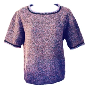Cute Orlon Acrylic Vintage 60s Pink, Blue Olive Tweed Short Sleeve Zip Sweater M - Picture 1 of 9