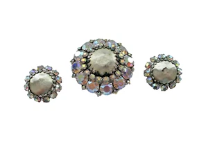 Weiss Baroque Pearl and Rhinestone Brooch and Earrings - Picture 1 of 9
