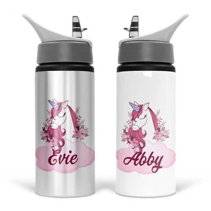 Personalised Water Bottle School Sport Drink Leakproof Spill Proof Unicorn Gift - Picture 1 of 22