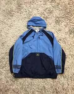 VINTAGE 90’s Adidas Embroidered Two Tone Blue Nylon Jacket Adult Men's Coat XL - Afbeelding 1 van 12