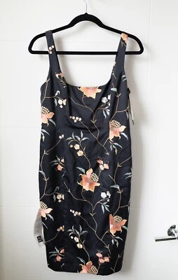 Vestido para mujer David Meister bordado floral de seda negro talla 4 - nuevo con etiquetas Foto 1 de 4