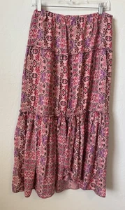 Roper Floral Tiered Western Prairie Maxi Skirt Pink Large Boho Country - Picture 1 of 6