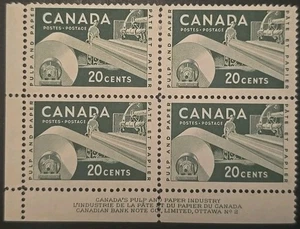 Canada Scott 362 Paper Industry LL Plate Nº2 Block 1956 MNH - Picture 1 of 1